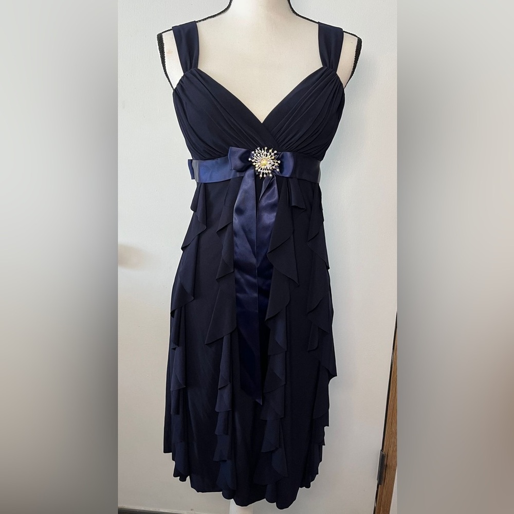 Dressbarn collection Elegant Navy Blue Sleeveless evening cocktail Dress 6